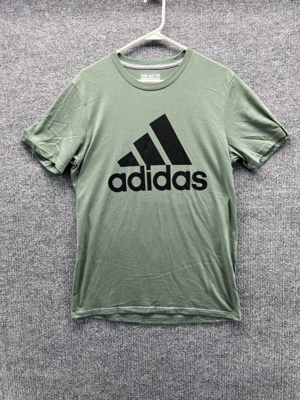 Adidas Shirt Mens Medium Green Logo Graphic Tee Crewneck Performance Tagless